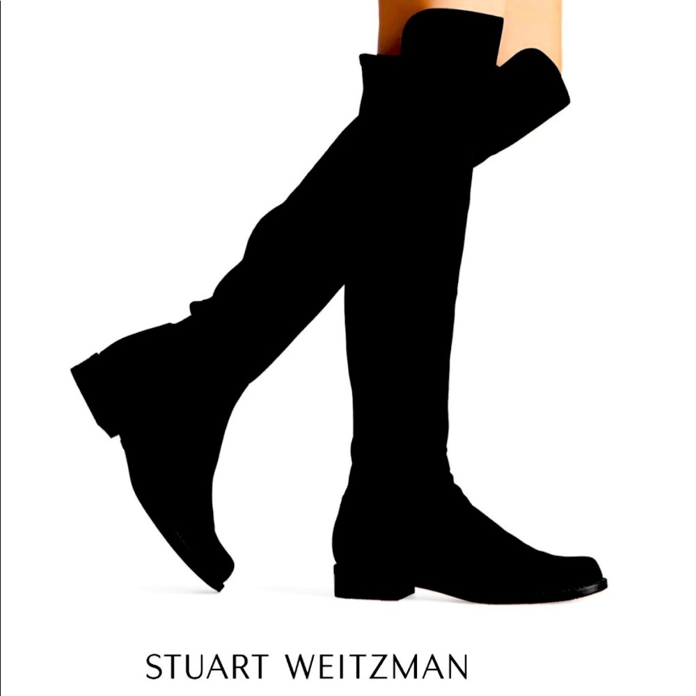 Stuart Weitzman 50/50 Suede/Stretch Over-The-Knee Black Boots